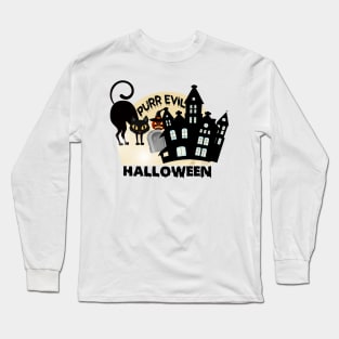 Purr Evil Halloween tee design birthday gift graphic Long Sleeve T-Shirt